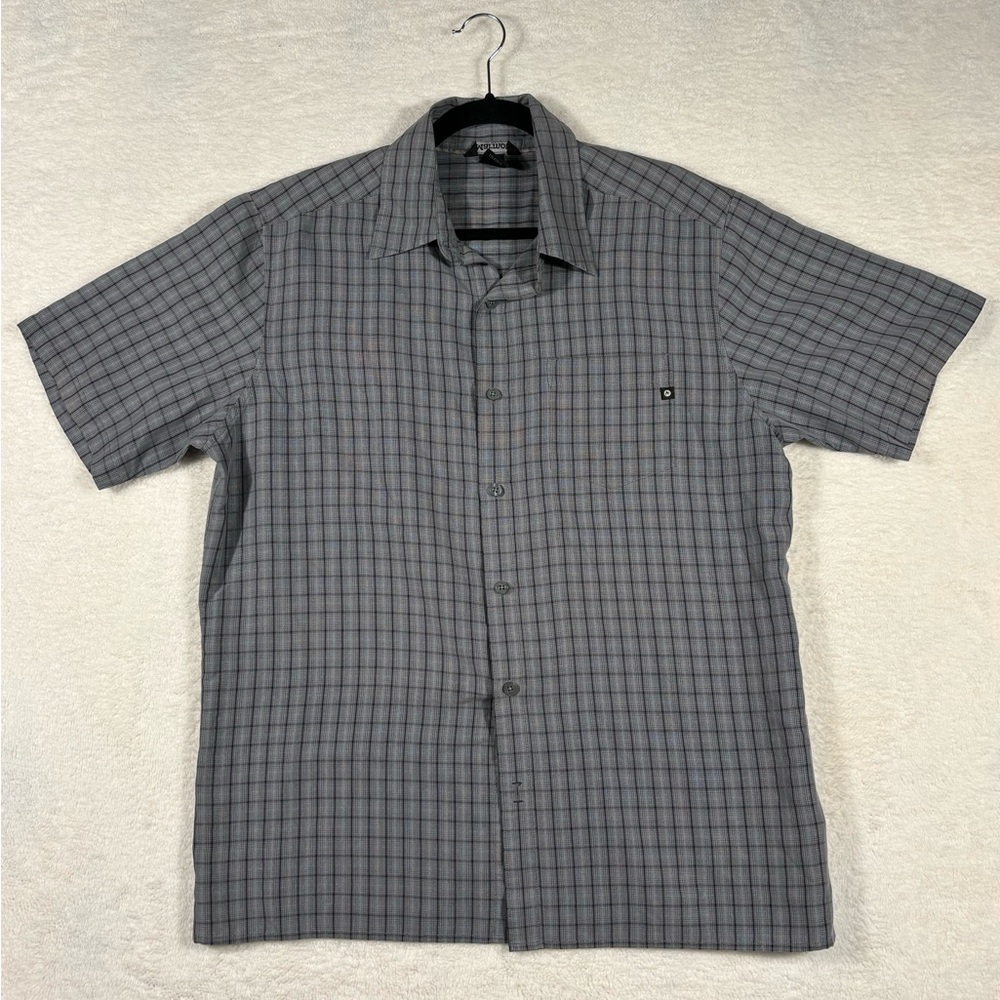 Marmot Grey/Gray Plaid Short Sleeve Button Down Shirt Sz L Hiking Fishing